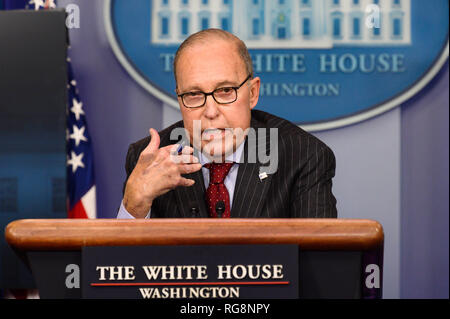 Washington, DC, USA. 28 janvier, 2019. Larry Kudlow, Directeur de l'United States conseil économique national, dans la salle des conférences de presse de la Maison Blanche à la Maison Blanche à Washington, DC. Crédit : Michael Brochstein SOPA/Images/ZUMA/Alamy Fil Live News Banque D'Images