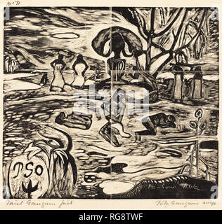 Mahana Atua (la nourriture des dieux). En date du : 1894/1895. Technique : gravure sur bois imprimée en noir et gris par Pola Gauguin en 1921. Musée : National Gallery of Art, Washington DC. Auteur : Paul Gauguin. Banque D'Images