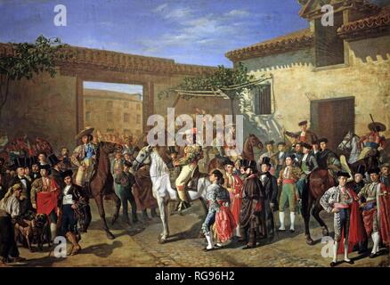 CASTELLANO, MANUEL PINTOR ESPAÑOL. MADRID 1826-1880 "Patio de Caballos EN LA ANTIGUA PLAZA DE TOROS DE MADRID", OLÉO TAUROMAQUIA 1853 Museo del Prado. MADRID. Banque D'Images