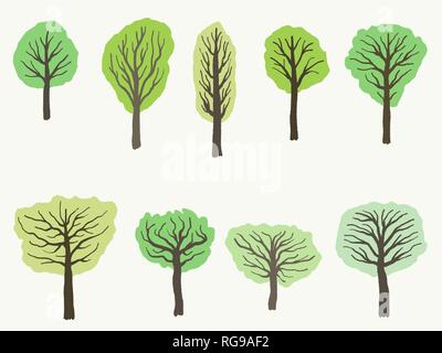 Arbres vert set - arbre excentrique illustration dessin vectoriel. Illustration de Vecteur