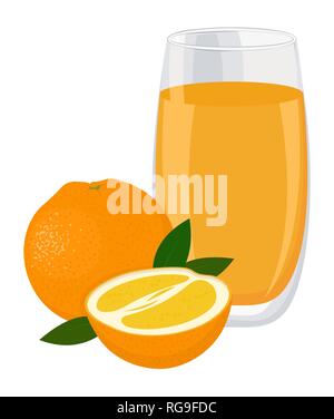 Boisson à l'orange. Verre de jus d'orange et les tranches de fruits orange. Vector illustration isolé sur fond blanc Illustration de Vecteur