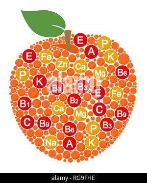 Vitamines et minéraux d'Apple. L'infographie sur les éléments nutritifs dans les pomme fruit. Vector illustration à propos d'Apple, des vitamines, des fruits, des aliments santé, les nutriments Illustration de Vecteur
