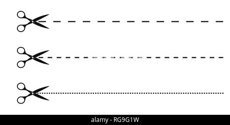 Les lignes de coupe avec des ciseaux isolé sur fond blanc Illustration de Vecteur