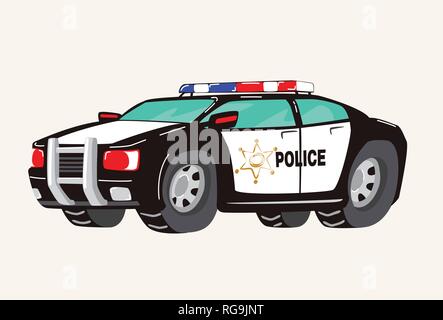 Funny cute hand drawn cartoon Voiture de police. Caricature jouet Voiture de police. Petites voitures pour les garçons. Vector illustration Illustration de Vecteur