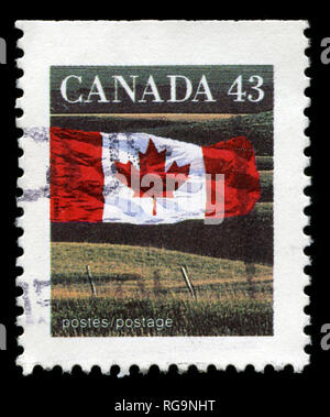 Timbre du Canada Vous y trouverez dans le drapeau canadien 1989-2005 : série émise en 1992 Banque D'Images