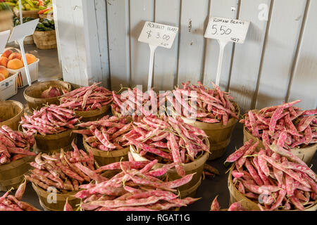 Les haricots à écosser canneberge un marché de producteurs pour la vente par le boisseau. Banque D'Images