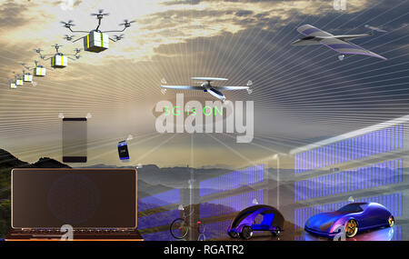 Le rendu 3d du concept de Connexion réseau 5G Banque D'Images