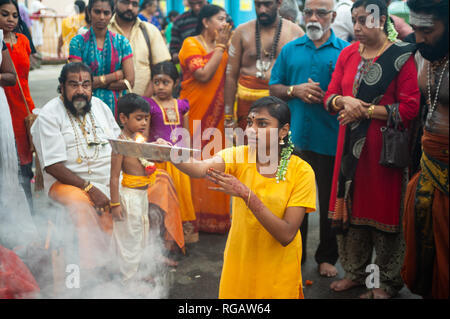 21.01.2019, Singapour, République de Singapour, en Asie - Au cours de l'Thaipusam festival au Sri Srinivasa Perumal Temple dans Little India. Banque D'Images