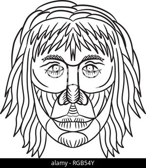 Style croquis dessin illustration d'un Homo habilis face, l'un des premiers membres du genre Homo ou au début de l'homme primitif vu de l'avant sur l'Est Illustration de Vecteur