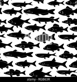 Vecteur noir avec motif transparent silhouettes de poissons. Pour l'impression textile t-shirts ou la conception d'un site web. Illustration de Vecteur