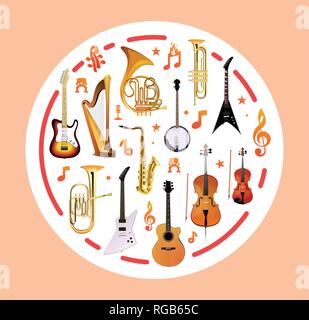 Les instruments de musique sur la forme ronde - Vector illustration. Illustration de Vecteur