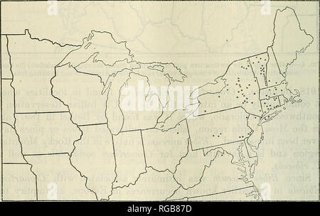 . Bulletin du Ministère de l'Agriculture des États-Unis. L'agriculture ; l'Agriculture. Fig. 5.-contour plan de la partie nord-est des États-Unis, showiag la distribution connue de la rouille vésiculeuse piae-blanc en Amérique du Nord à et y compris 1911.. Fig. 6.-OutUne plan de la partie nord-est des États-Unis, montrant (par des points noirs) la distribution connue de wliite-pine bUster rust en Amérique du Nord et y compris 1912. Voyage en 1811 avec John Bradbury jusqu'à un point situé dans la partie orientale de Mercer County, N. Dak. Son matériau doit avoir été livré assez rapidement à l'Angleterre, comme E Banque D'Images