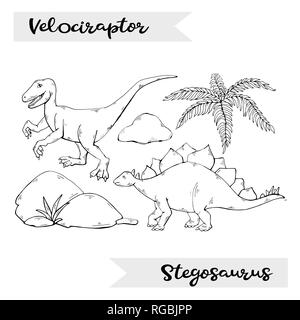 Vector Velociraptor et Stegosaurus isolé sur fond blanc Illustration de Vecteur