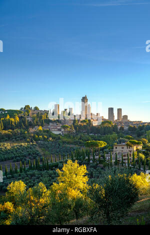 Italie, Toscane, San Gimignano, avec l'eau a tours dans la lumière du matin Banque D'Images