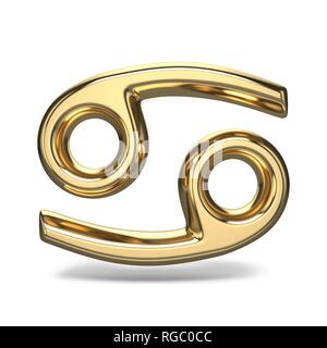 CANCER signe du zodiaque d'or de rendu 3D illustration isolé sur fond blanc Banque D'Images