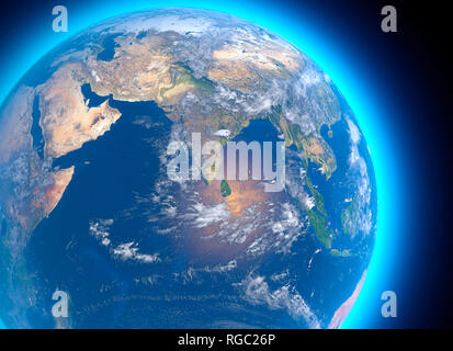 Carte Physique du monde, la vue satellite de l'Inde. L'Asie. Monde entier. Hémisphère. Reliefs et des océans. Le rendu 3d. Nasa Banque D'Images