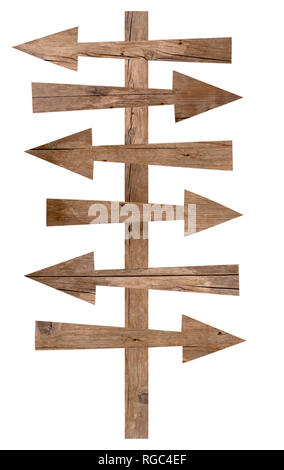 Flèche en bois signes sur fond blanc Banque D'Images