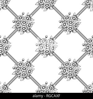 Contour noir transparent floral background avec Daisy et les feuilles Illustration de Vecteur