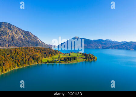 Allemagne, Berlin, le lac de Walchen, Fahrenbergkopf et Jochberg, vue aérienne de la presqu'Zwergern Banque D'Images