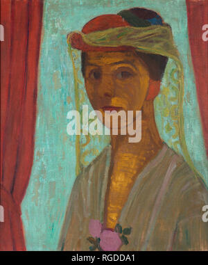 Selbstbildnis mit Hut und Schleier / Self-portrait with hat et voile. Date/Période : Ca. 1906-1907. La peinture. Huile sur toile. Hauteur : 89,6 cm (35,2 in) ; Largeur : 79,8 cm (31,4 in). Auteur : Paula Modersohn-Becker. MODERSOHN-BECKER, PAULA. Banque D'Images