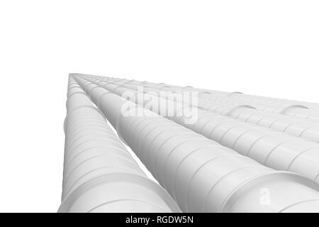 Rangée de pipelines industriels blanc isolé sur fond blanc Banque D'Images