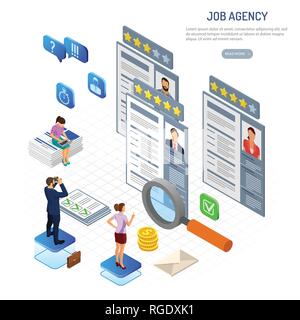 L'emploi et l'embauche en ligne Concept isométrique Illustration de Vecteur