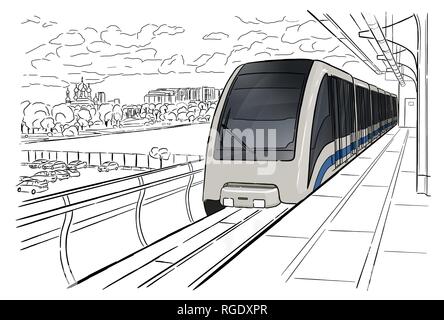 Croquis dessinés à la main, de la station de métro léger de Moscou Illustration de Vecteur