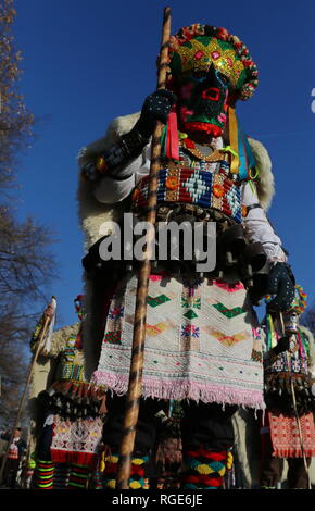 Pernik, Bulgarie - 27 janvier 2019 - festival Surva mascarade dans Pernik, Bulgarie. Les personnes ayant appelé masque de danse Kukeri et effectuer d'effrayer le evi Banque D'Images