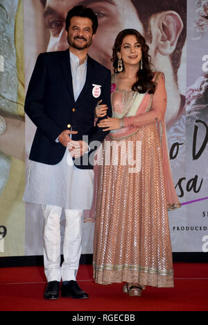 Mumbai, Inde. 28 janvier, 2019. L'acteur Anil Kapoor et Juhi Chawla sont vus au cours de lancement de leur prochaine remorque Hindi film 'Ek Ladki Ko Dekha Ho Aisa Laga' à l'hôtel JW Marriott, Juhu à Mumbai. Credit : SOPA/Alamy Images Limited Live News Banque D'Images