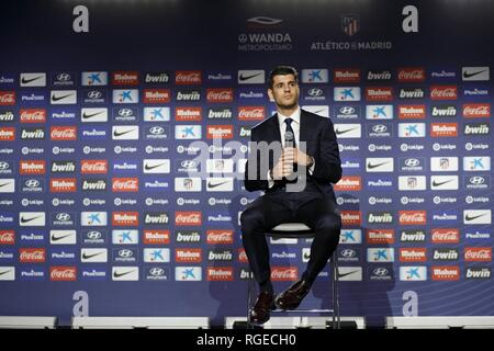 Madrid, Espagne. 29 janvier, 2019. Alvaro Morata lors de sa présentation en tant que nouveau joueur de l'Atletico Madrid, à Wanda Metropolitano Stadium à Madrid le 29 janvier 2019. (Photo de Guille Martinez/Cordon Press) Credit : CORDON PRESS/Alamy Live News Banque D'Images