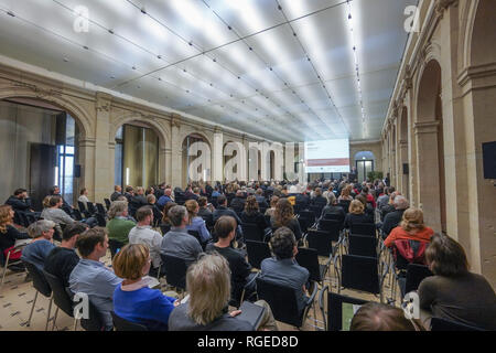 Berlin, Allemagne. 29 janvier, 2019. Dans le Hall de la Leibniz Berlin-Brandenburg Academy of Sciences and Humanities (BBAW), le 'Centre for Digital Lexicographie de la langue allemande" sera présenté avec un kick-off event. Les quatre académies des sciences de Berlin, Dresde, Leipzig et Mayence veulent créer un système d'information numérique qui décrit le vocabulaire allemand dans le passé et le présent. Credit : Jörg Carstensen/dpa/Alamy Live News Banque D'Images