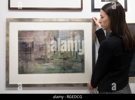 Galeries Mall, le centre commercial, Londres, Royaume-Uni. 29 janvier, 2019. Connecter Art Fair, la première foire d'art indépendant, est géré par les concessionnaires en collaboration avec un large éventail de galeries sous un même toit. La foire est ouverte du 29 janvier - 2 février 2019. Image : John Piper, imprimer. Credit : Malcolm Park/Alamy Live News Banque D'Images