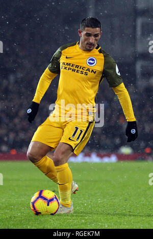 Londres, Royaume-Uni. 29 janvier, 2019. Anthony Knockaert de Brighton & Hove Albion dans l'action. Premier League, Fulham v Brighton & Hove Albion à Craven Cottage, à Londres, le mardi 29 janvier 2019. Cette image ne peut être utilisé qu'à des fins rédactionnelles. Usage éditorial uniquement, licence requise pour un usage commercial. Aucune utilisation de pari, de jeux ou d'un seul club/ligue/dvd publications. pic par Steffan Bowen/Andrew Orchard la photographie de sport/Alamy live news Banque D'Images