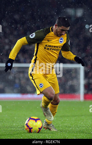 Londres, Royaume-Uni. 29 janvier, 2019. Anthony Knockaert de Brighton & Hove Albion dans l'action. Premier League, Fulham v Brighton & Hove Albion à Craven Cottage, à Londres, le mardi 29 janvier 2019. Cette image ne peut être utilisé qu'à des fins rédactionnelles. Usage éditorial uniquement, licence requise pour un usage commercial. Aucune utilisation de pari, de jeux ou d'un seul club/ligue/dvd publications. pic par Steffan Bowen/Andrew Orchard la photographie de sport/Alamy live news Banque D'Images