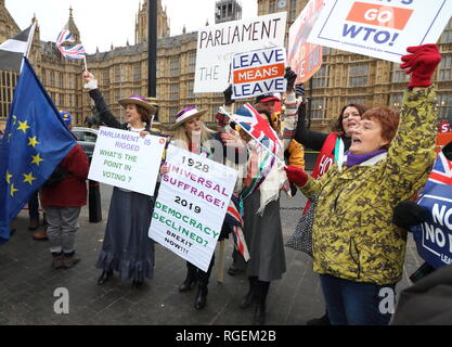 Londres, Royaume-Uni. 29 janvier, 2019. Vu les manifestants tenant des pancartes lors de la manifestation. Pro-Brexit et manifestants pro-UE ont manifesté devant les Chambres du Parlement le jour que les députés ont voté sur les amendements sur le Brexit "traiter" à la Chambre des communes. Credit : Keith Mayhew SOPA/Images/ZUMA/Alamy Fil Live News Banque D'Images