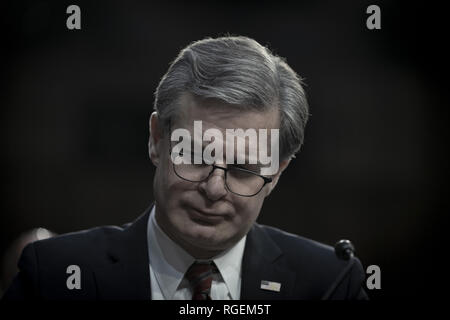 Washington, District de Columbia, Etats-Unis. 29 janvier, 2019. Le Directeur du FBI, Christopher Wray témoigne à l'audience des renseignements du Sénat sur les menaces dans le monde en 2019 Credit : Douglas Christian/ZUMA/Alamy Fil Live News Banque D'Images