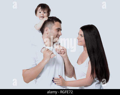 Une famille heureuse sur fond blanc Banque D'Images