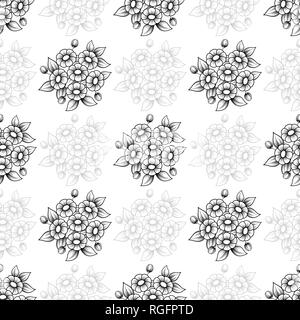 Contour noir et blanc transparent flowers background avec daisies Illustration de Vecteur