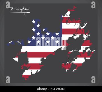 Plan de la ville de Birmingham en Alabama avec American national flag illustration Illustration de Vecteur