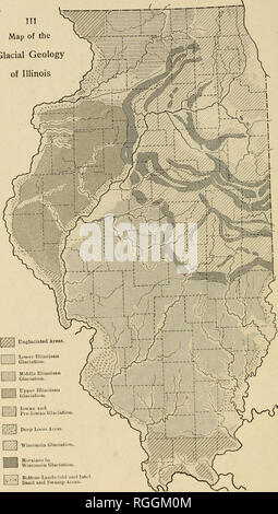 . Bulletin du laboratoire de l'Etat de l'Illinois d'Histoire Naturelle. L'histoire naturelle. Mauvais Plan de la géologie glaciaire de l'Illinois. ^^Sy Loess profond.  ? Glaciation du Wisconsin J ,Uoni-Lands ^1 Bo (ancien et fin) I'' je le sable et zones marécageuses.. Veuillez noter que ces images sont extraites de la page numérisée des images qui peuvent avoir été retouchées numériquement pour plus de lisibilité - coloration et l'aspect de ces illustrations ne peut pas parfaitement ressembler à l'œuvre originale.. Laboratoire de l'Etat de l'Illinois d'Histoire Naturelle. Bloomington, Illinois : Le laboratoire Banque D'Images