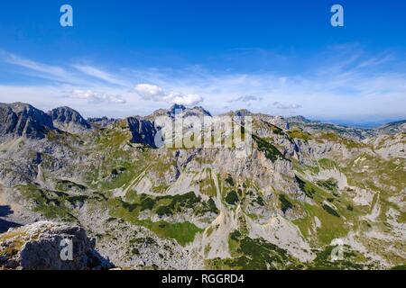 Vue de Savin kuk, montagnes Terzin bogaz, Meded et Bobotov kuk, massif du Durmitor, parc national de Durmitor, près de Zabljak Banque D'Images