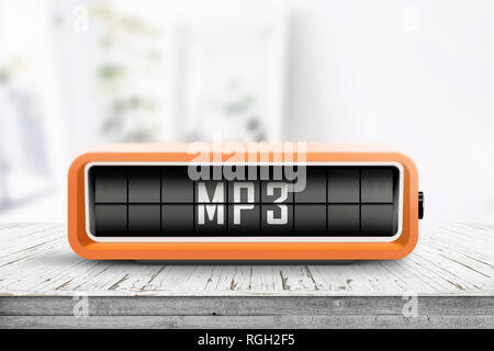 Message mp3 sur un périphérique analogique dans une salle lumineuse sur une table en bois Banque D'Images
