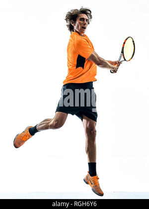 Portrait d'un joueur de tennis hispaniques dans l'homme silhouette studio isolé sur fond blanc Banque D'Images