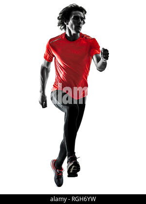 One man pratcticing runner jogger running jogging en silhouette studio isolé sur fond blanc Banque D'Images