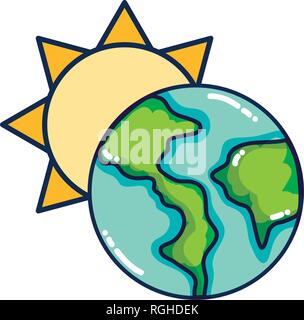 Caricature du soleil et de la terre Illustration de Vecteur