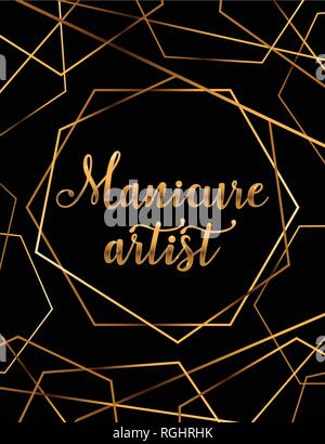 Avec l'or de l'affiche de vecteur manucure reflets de cristal titre, logos, bannières artiste manucure beauté manucure et pour maître, pancarte Illustration de Vecteur
