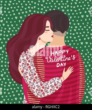 Concept design vecteur pour la Saint-Valentin. Vector illustration d'un couple amoureux, cute affiches, messages d'accueil de jour de valentines. Illustration de Vecteur