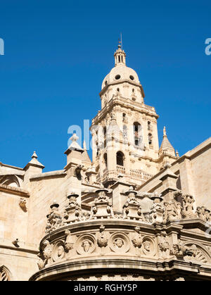 Clocher et des détails architecturaux de la cathédrale de Murcie, Espagne, Europe Banque D'Images