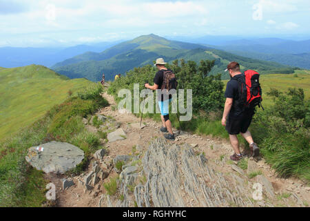 Polonina. Welinska Chemin de randonnée près de refuge en refuge (Puchatek Chatka Puchatka), Bieszczady, Pologne Banque D'Images