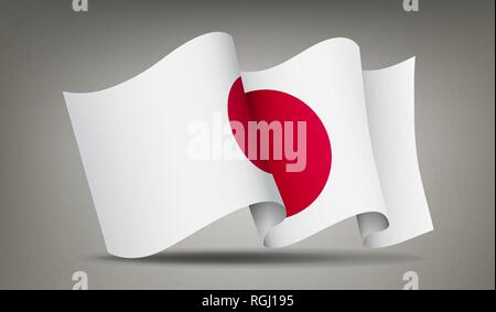 Le Japon waving flag icon isolés, symbole officiel du pays, cercle rouge sur fond blanc, vector illustration. Illustration de Vecteur